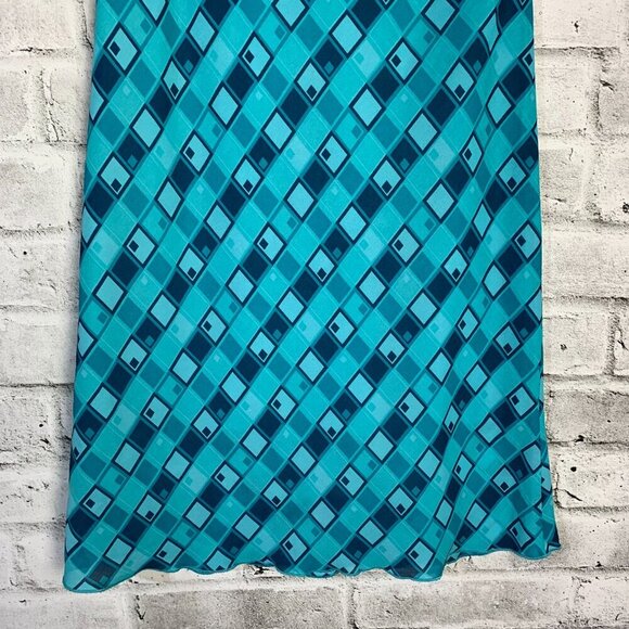 Vintage Geometric Print Semi Sheer Chiffon Retro Midi Skirt - Picture 3 of 11